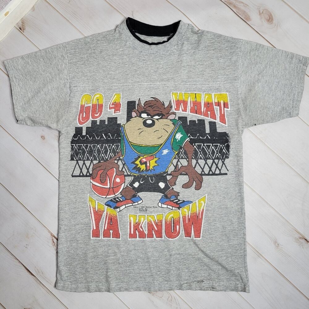 Vintage 1995 TAZ Looney Tunes Basketball - Go 4 What Ya Know - Shirt, 21x28.5